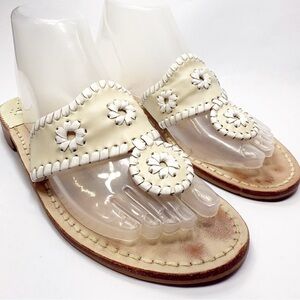 Jack Rogers Cream Leather Floral Medallion Slide Sandals